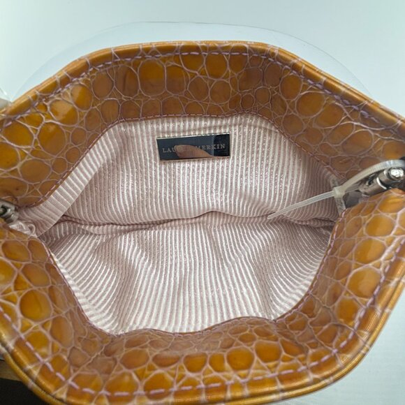 NWT Lauren Merkin Louise Clutch Caramel Croc Embossed Patent Leather Evening Bag - Picture 2 of 5